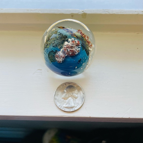 Josh Simpson Inhabited Planet Art Glass Paperweight Globe - Rare - Picture 7 of 8